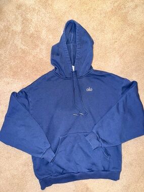 ALO Yoga Blue Hooded Pullover Sweatshirt